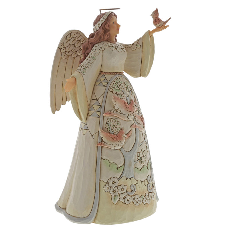 Heartwood Creek White Woodland Angel with Cardinals Figurine Wayfair